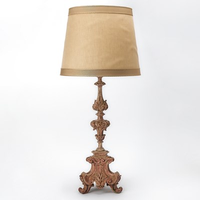 Lot 253 - Louis XIV Style Carved and Painted Pricket Stick Lamp