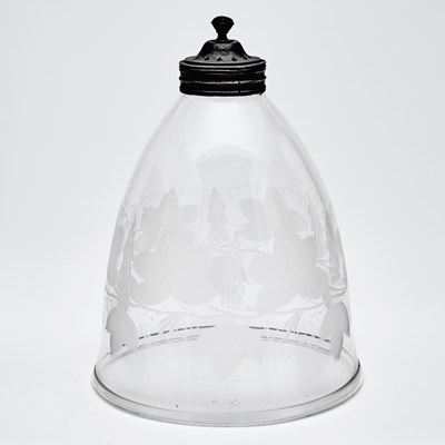 Lot 138 - Patinated Metal-Mounted Etched Glass Hall Lantern