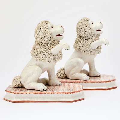 Lot 233 - Pair of Italian Glazed Ceramic Figures of Seated Lions