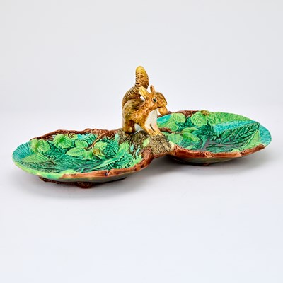Lot 110 - George Jones Majolica Squirrel Handled Server