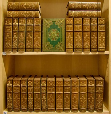 Lot 363 - The works of Tolstoy in elaborate green morocco, with hand-painted frontispieces