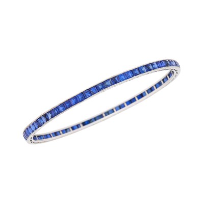 Lot 222 - Tiffany & Co. Platinum and Sapphire Bangle Bracelet
