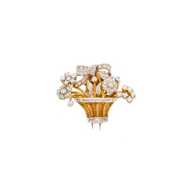 Lot 1061 - Gold, Platinum and Diamond Bouquet Clip-Brooch