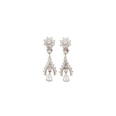 Lot 1118 - Pair of White Gold and Diamond Pendant Earrings