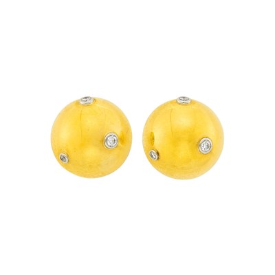Lot 16 - Tiffany & Co., Paloma Picasso Pair of Gold, Platinum and Diamond Dome Earclips