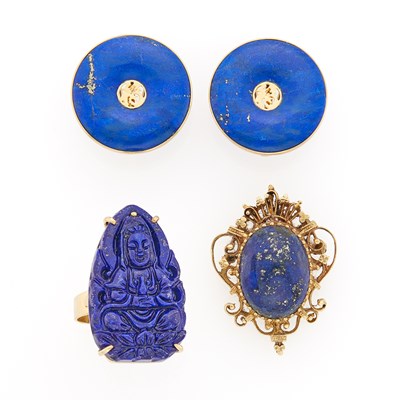 Lot 1280 - Group of Gold and Lapis Jewelry