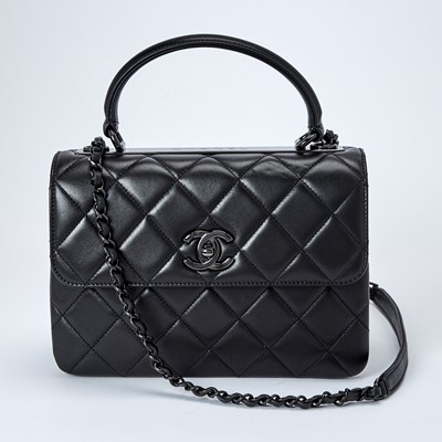 Lot 1191 - Chanel Black Lambskin Leather ‘Trendy’ Flap Bag