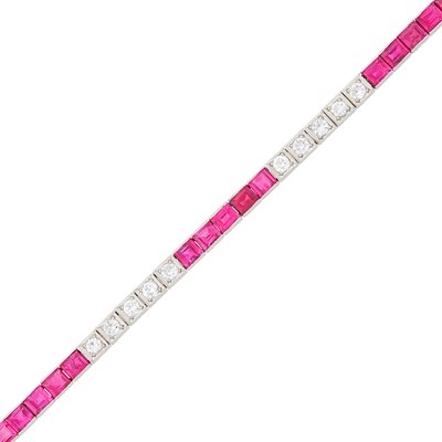 Lot 203 - Platinum, Ruby and Diamond Straightline Bracelet