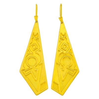 Lot 99 - Ilias Lalaounis Pair of Gold Pendant-Earrings
