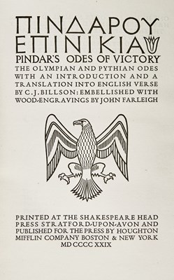 Lot 131 - Two volumes of Pindar's Odes of Victory with woodcut illustrations by John Farleigh