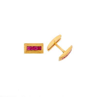 Lot 1296 - Pair of Gold and Ruby Cufflinks