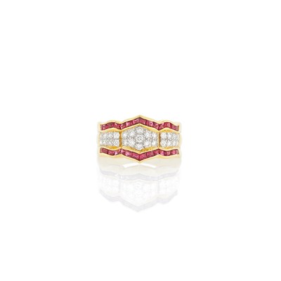Lot 1215 - Two-Color Gold, Ruby and Diamond Ring