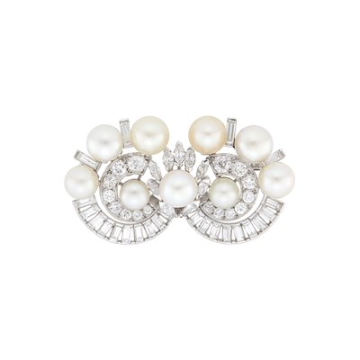 Lot 281 - Platinum, Natural Pearl and Diamond Brooch