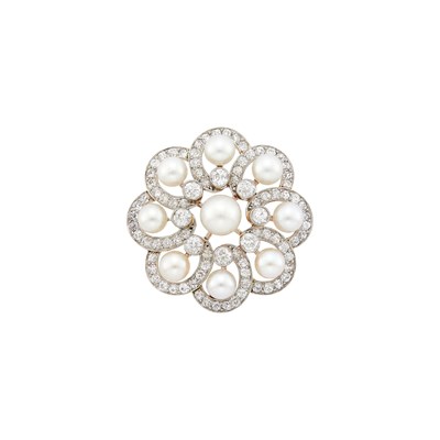 Lot 206 - Theodore B. Starr Platinum, Gold, Natural Pearl and Diamond Pendant-Brooch
