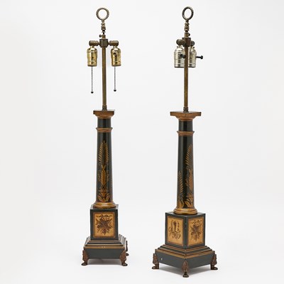 Lot 151 - Pair of Painted Tole Lamps