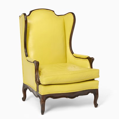 Lot 251 - Custom Louis XV Style Upholstered Walnut Stained Wing Chair