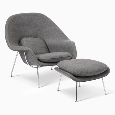 Lot 438 - Eero Saarinen Metal and Upholstered “Womb” Lounge Chair and Ottoman