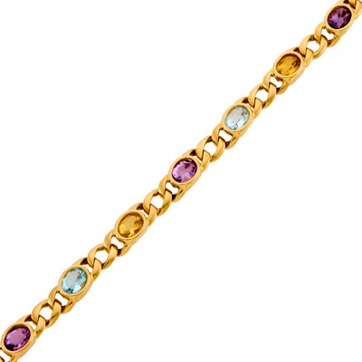 Lot 1032 - Gold and Colored Stone Link Bracelet