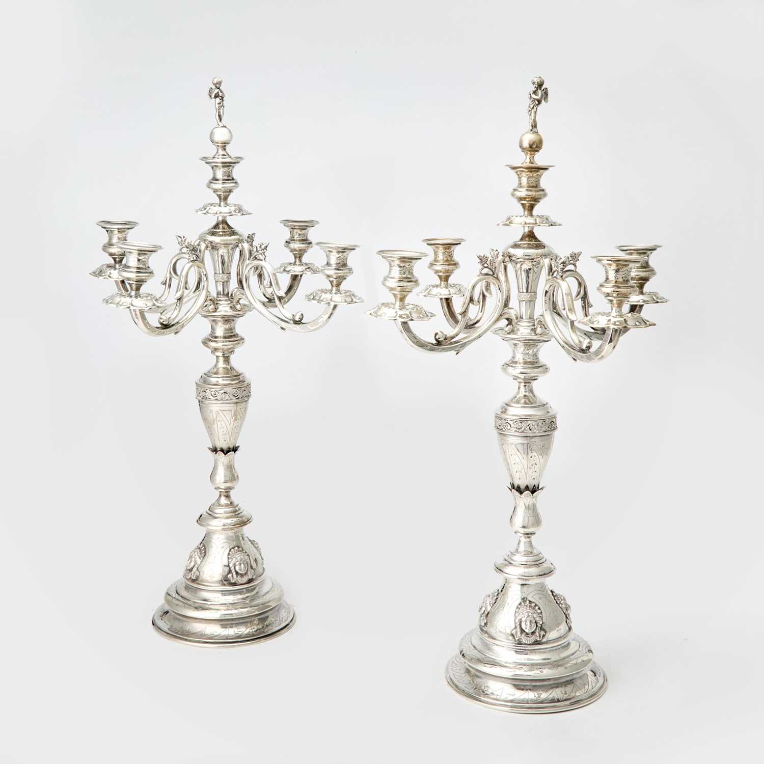 Lot 193 - Pair of Continental Silver Five Light Candelabra
