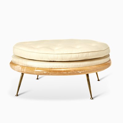Lot 319 - T.H. Robsjohn-Gibbings for Widdicomb Upholstered Walnut "Model 1745" Pouf Ottoman
