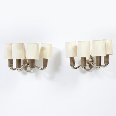 Lot 262 - Pair of Art Deco Style Nickel-Plated Metal "Lotus" Four-Light Wall Sconces