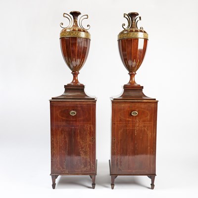 Lot 438 - Pair of George III Mahogany and Painted Cutlery Urns on Stands