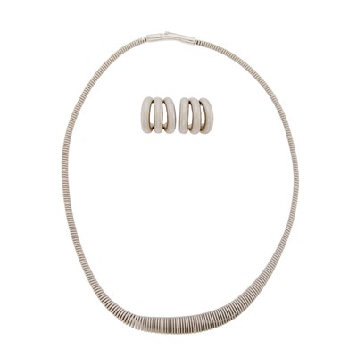 Lot 1053 - White Gold Flexible Necklace and Pair of Half Hoop Earrings
