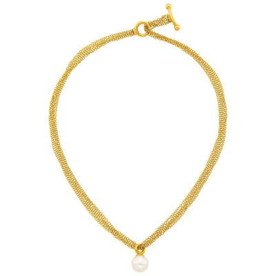 Lot 14 - Tiffany & Co. Multistrand Gold and Cultured Pearl Toggle Necklace