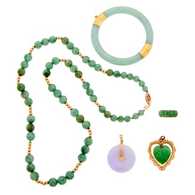 Lot 1222 - Group of Gold and Jade Jewelry