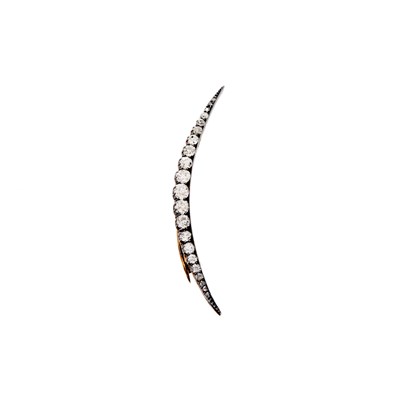 Lot 1109 - Antique Silver, Gold and Diamond Crescent Brooch