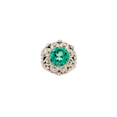 Lot 1102 - White Gold, Tourmaline and Diamond Ring