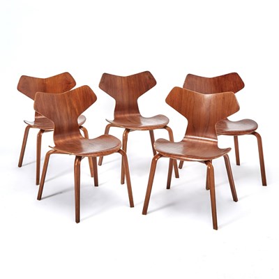 Lot 365 - Set of Five Arne Jacobsen for Fritz Hansen Bentwood "Grand Prix" Side Chairs