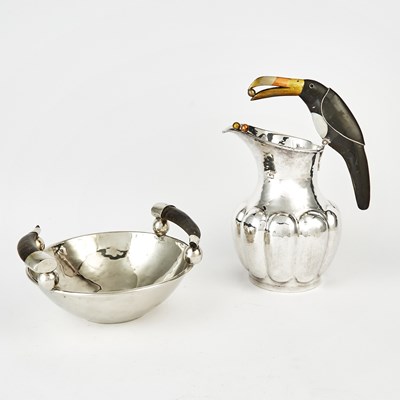 Lot 3122 - Mexican Silver-Plated Pitcher with Mixed Material Bird Handle