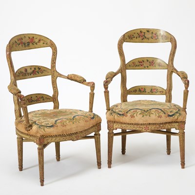 Lot 3045 - Pair of French Provincial Painted Fauteuils