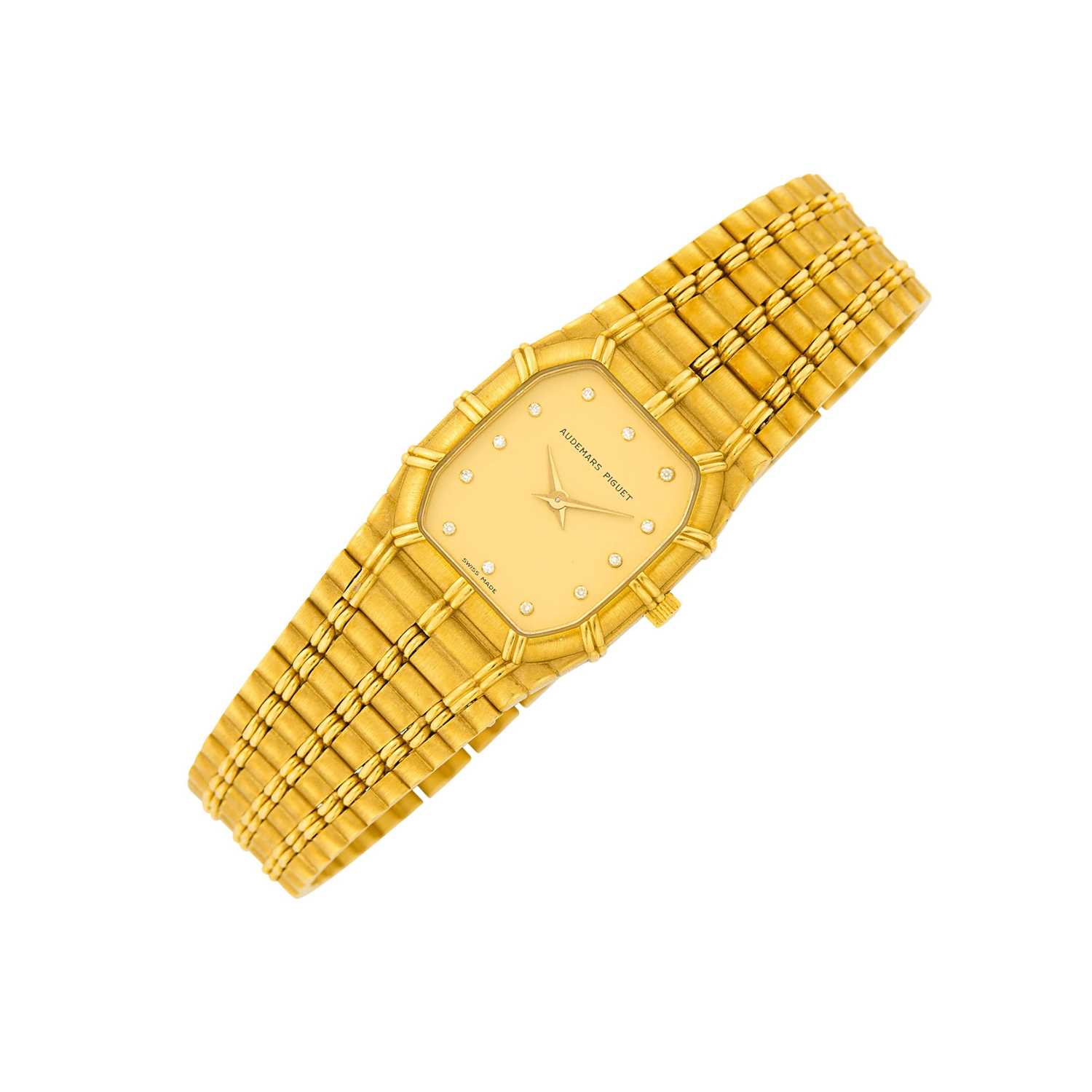 Lot 96 - Audemars Piguet Gold and Diamond 'Bamboo' Wristwatch