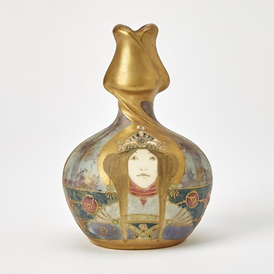 Lot 253 - Riessner, Stellmacher & Kessel Amphora Pottery Co. Art Nouveau Gilt and Painted Portrait Vase