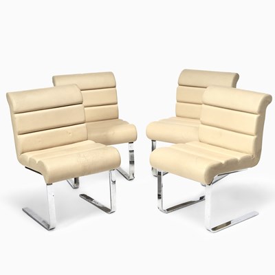 Lot 383 - Set of Four Pace Collection Stainless Steel and Leather Upholstered Side Chairs