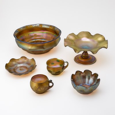 Lot 127 - Group of Tiffany Gold Favrile Blown Glass Table Articles