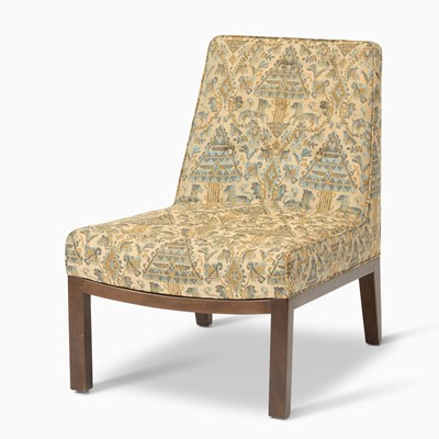 Lot 350 - Dunbar Upholstered Dark Stained Wood Slipper Chair