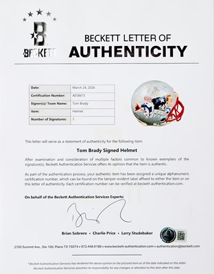 Lot 231 - New England Patriots Helmet signed by Tom Brady.