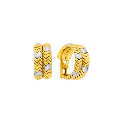 Lot 25 - Bulgari Pair of Gold and Stainless Steel 'Spiga' Hoop Earclips