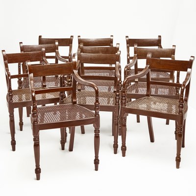 Lot 148 - Set of Ten Indonesian Teakwood Caned Dining Chairs