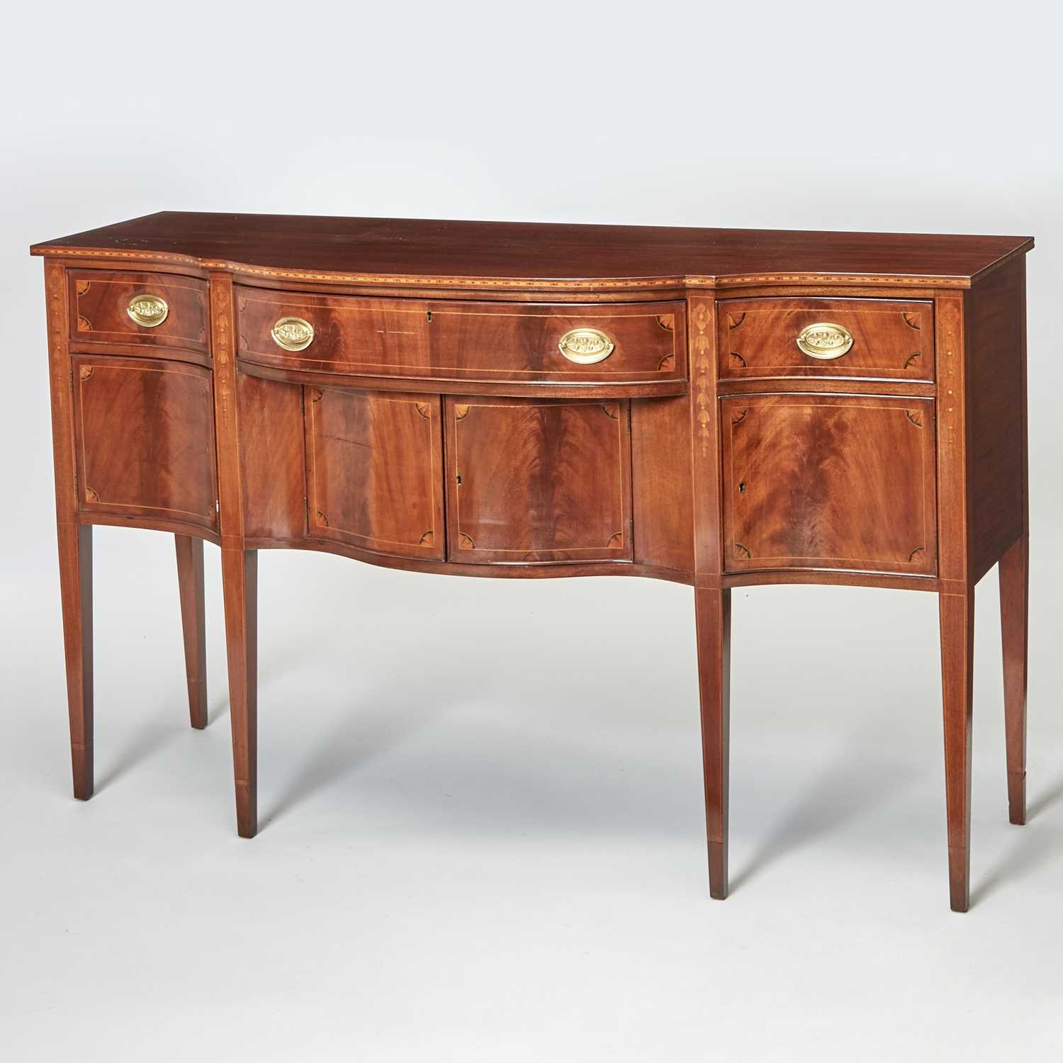 Lot 158 - George III Style Inlaid Mahogany Serpentine Sideboard