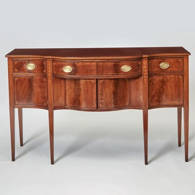 Lot 158 - George III Style Inlaid Mahogany Serpentine Sideboard