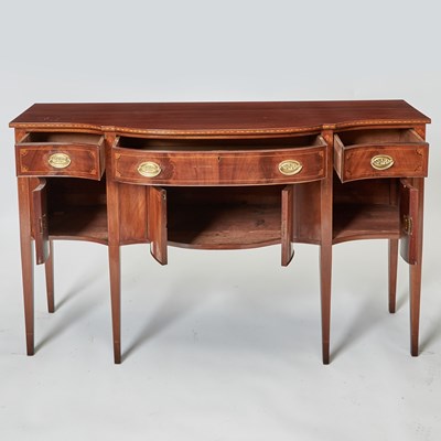 Lot 158 - George III Style Inlaid Mahogany Serpentine Sideboard