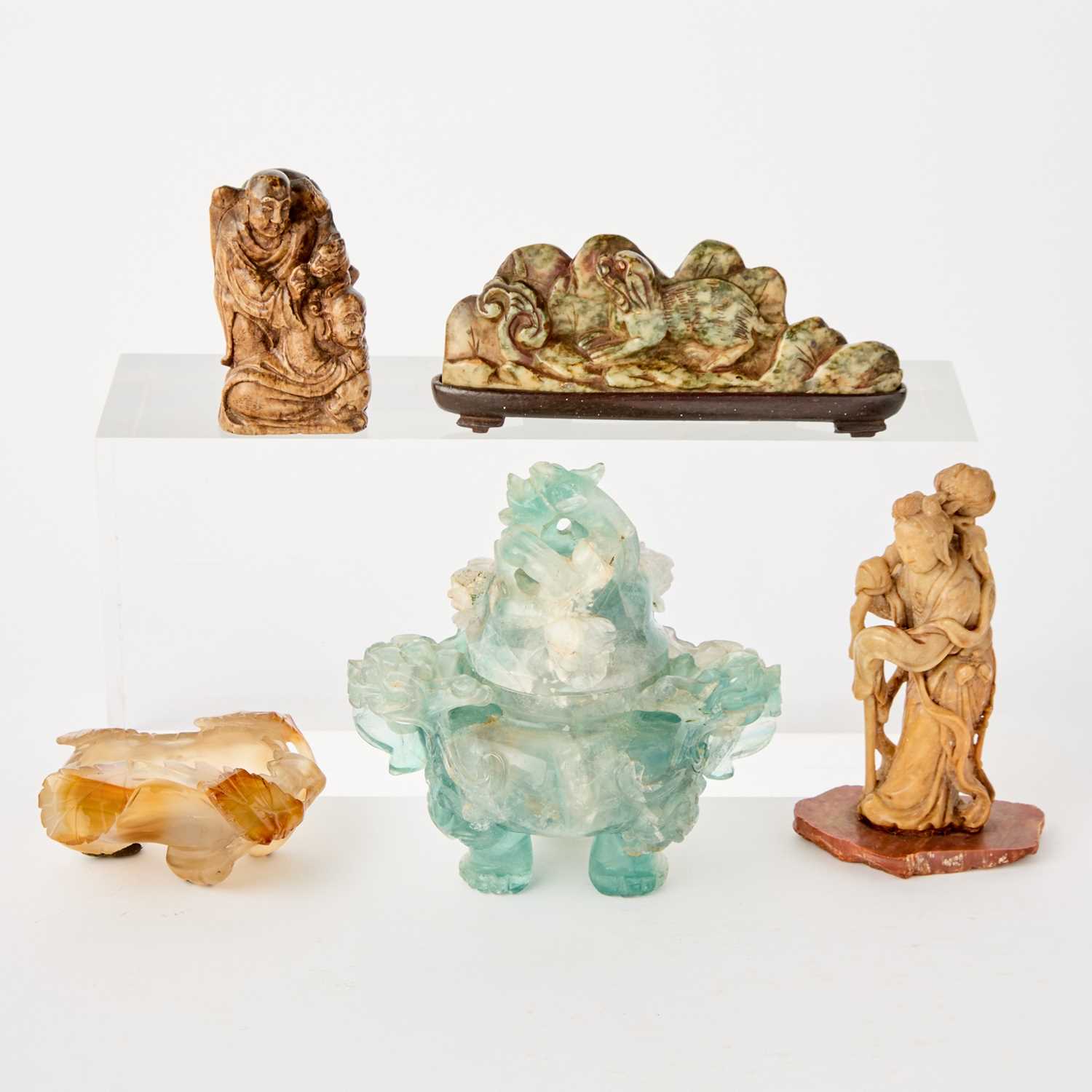 Lot 55 - A Group of Chinese Hardstone Carvings in the Scholarly Taste