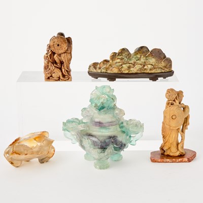 Lot 55 - A Group of Chinese Hardstone Carvings in the Scholarly Taste