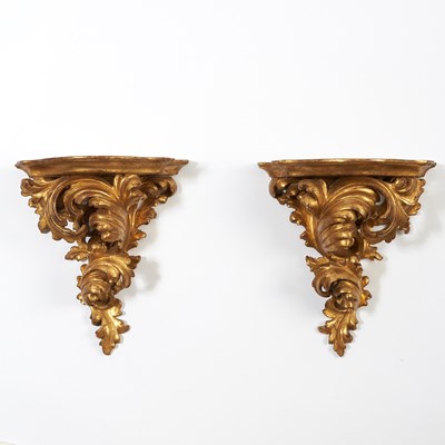 Lot 311 - Pair of Italian Rococo Style Carved Giltwood Brackets