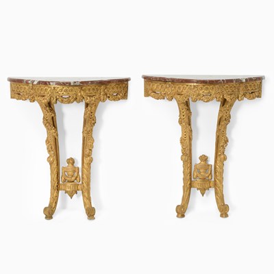 Lot 329 - Pair of Louis XVI Style Carved Giltwood Console Tables