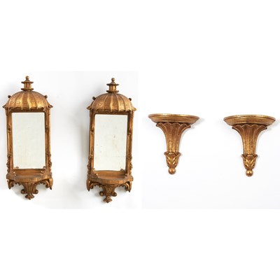 Lot 349 - Pair of Louis XVI Style Carved Giltwood Canopied Brackets